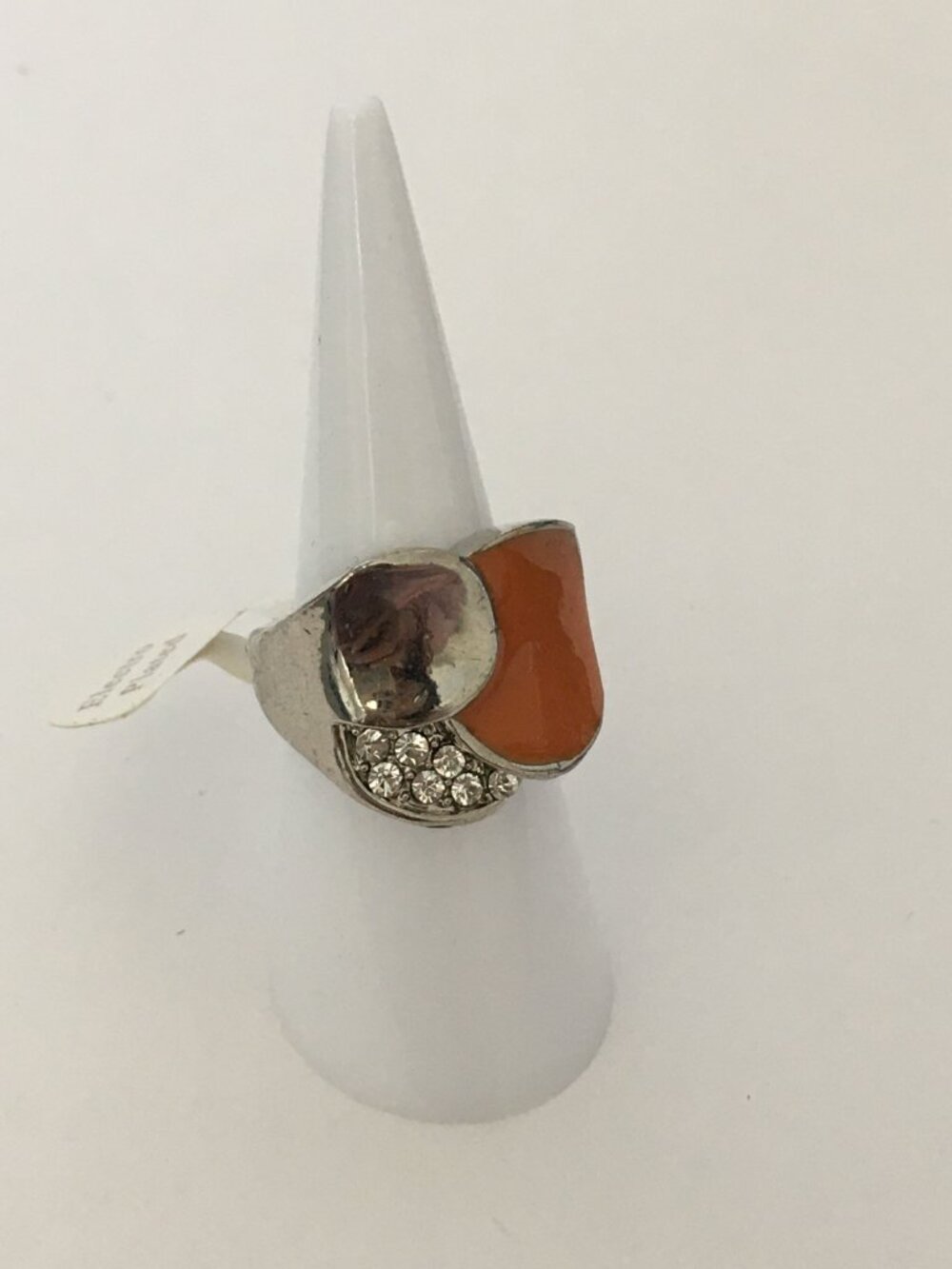 NEW Silver Dark Orange Rhinestone Jewelry Ring